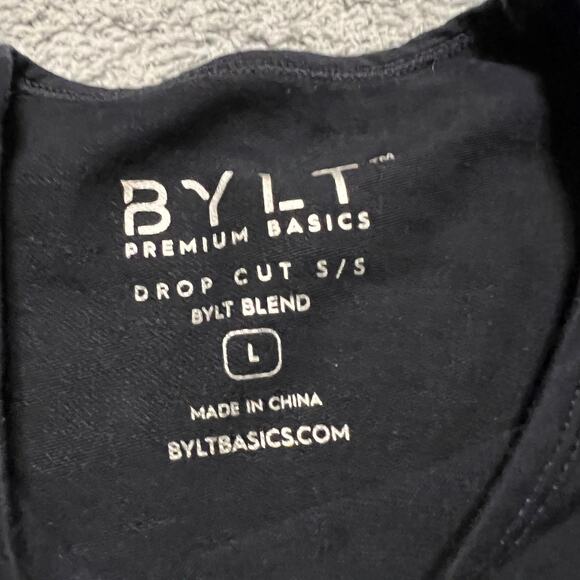 BYLT Shirt Mens Large Black Drop Cut Crewneck Curved Hem Performance Gym - Picture 6 of 7